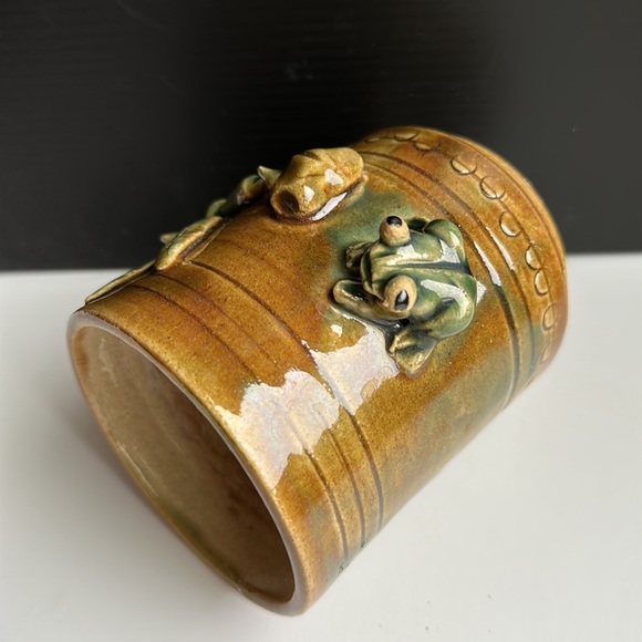 VTG Tree Frog Lucky Bamboo Art Pottery Vase Planter Majolica Ceramic - Picture 8 of 10